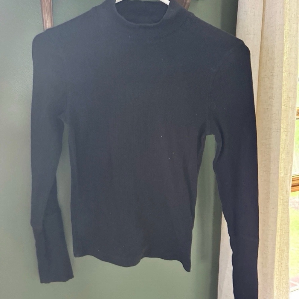 Free People Black Mock Neck Long Sleeve Top